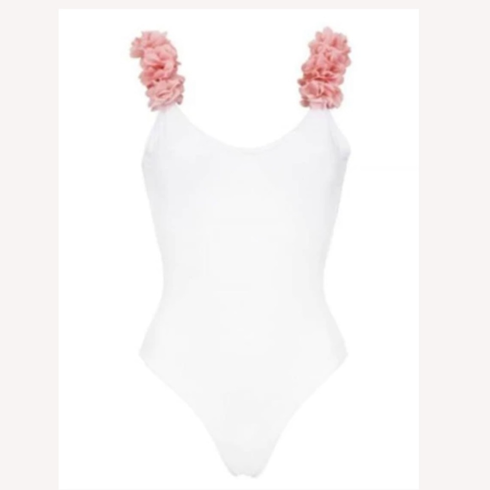 NWT Goodnight Macaroon Ever Pink Feather Trim Swimsuit